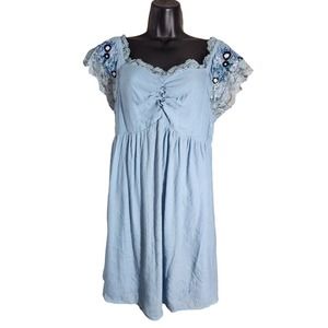 FSL + Apparel Blue Lace Embroidered Cap Sleeve Boho Dress Flowers Size‎ Large